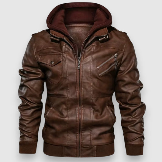 Roberts | Vīriešu ādas jaka ar noņemamu kapuci