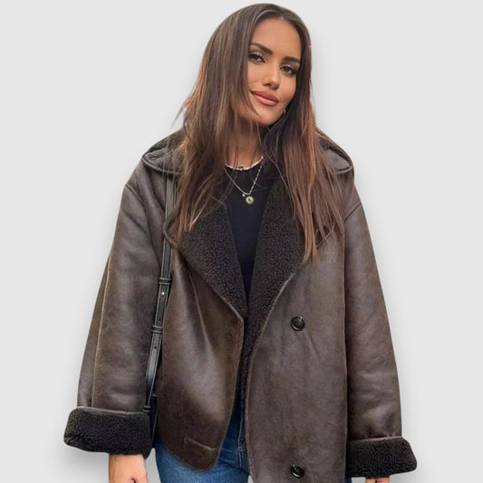 Dace | Ādas jaka ar kažokādas apkakli