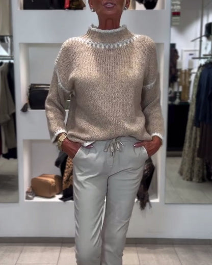 Aurelija | Divkrāsu augstās apkakles džemperis