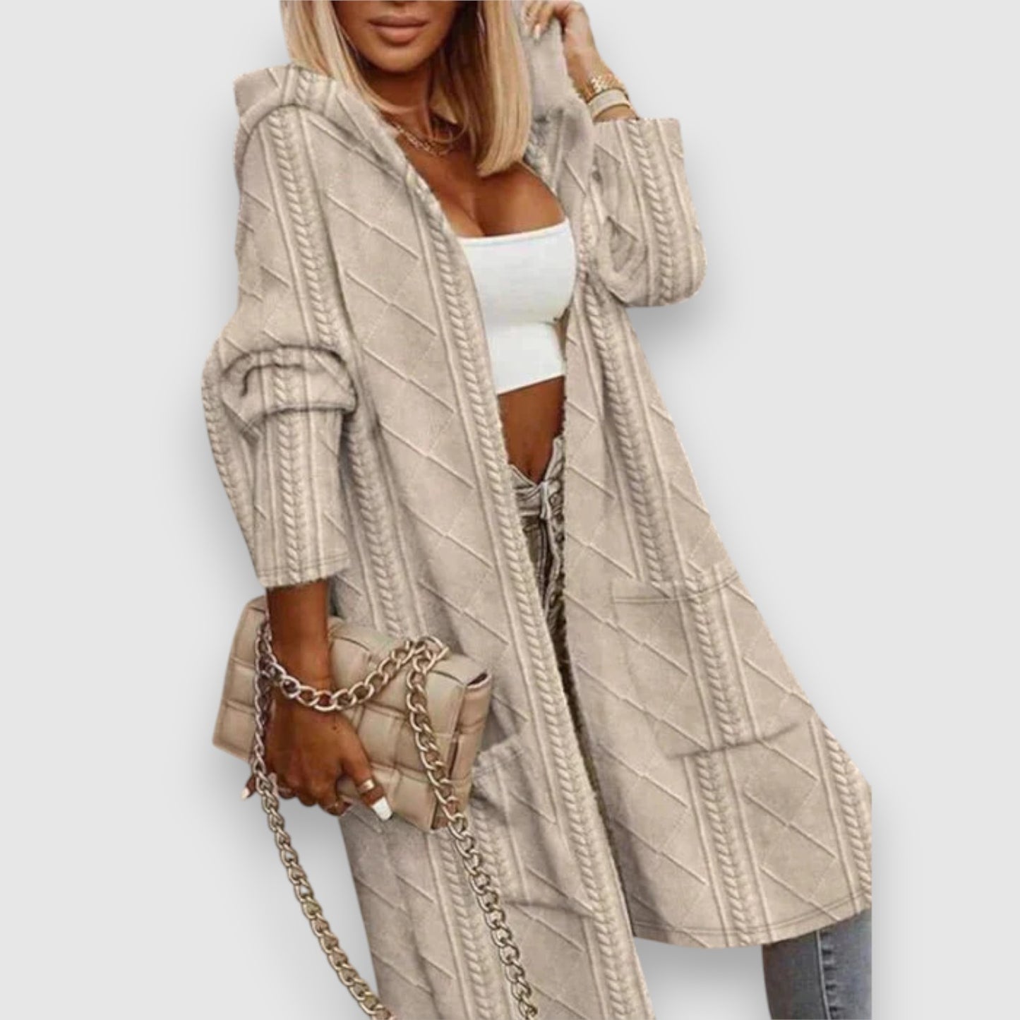 Austra | Elegants garais adījuma kardigans ar kapuci