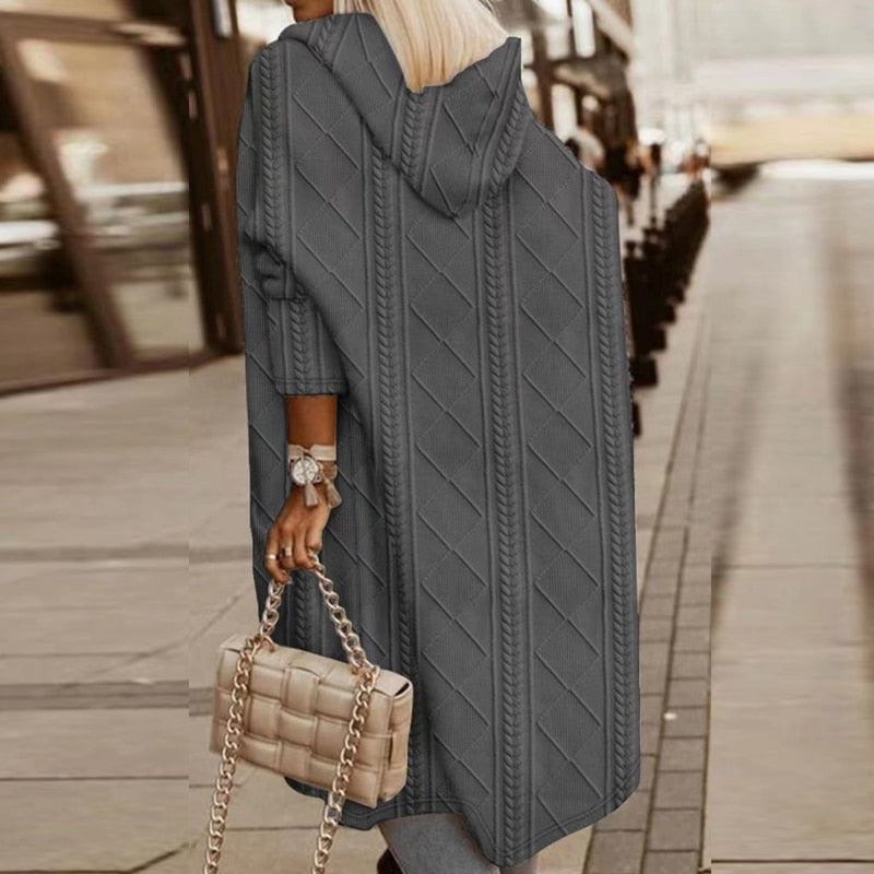 Austra | Elegants garais adījuma kardigans ar kapuci