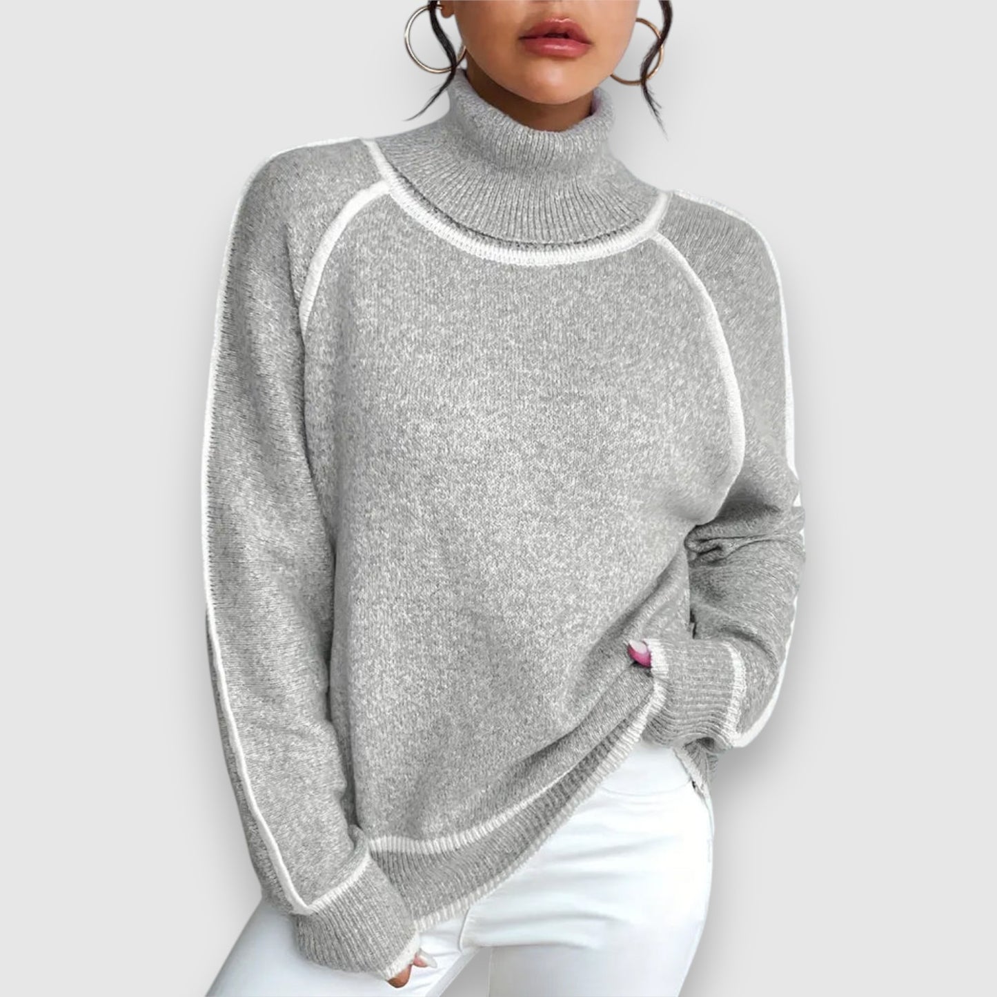 Solveta | Kontrastēts augstās apkakles džemperis