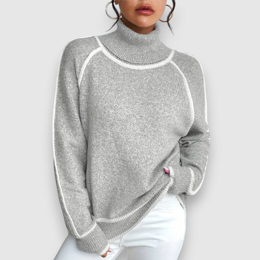 Solveta | Kontrastēts augstās apkakles džemperis